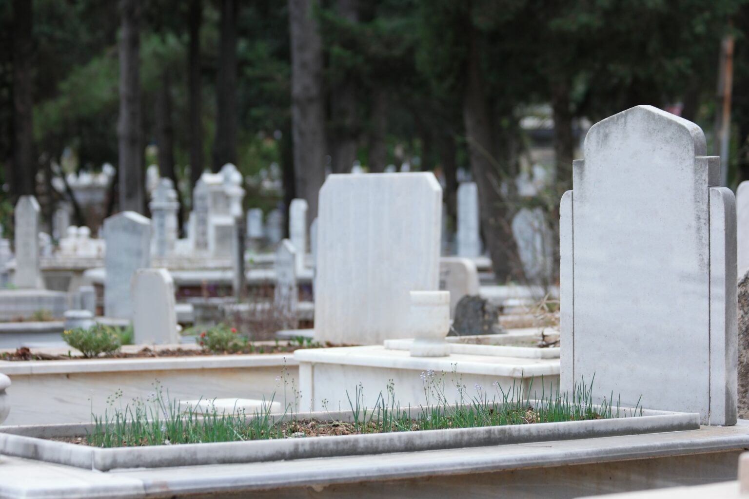Grave with headstone at Muslim cemetery.